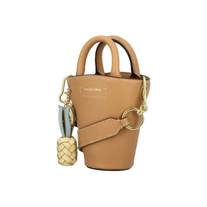 See By Chloe Leather Bucket Bag, Shoulder Bag, Crossbody Bag, Handbag Women's Brown-3
