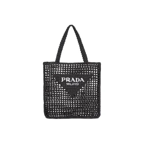 PRADA zipped Fiber Tote Bag, Shopping Bag, Shoulder Bag, Handbag Women's Black