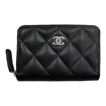 CHANEL Quilting Grain Calfskin Circumferential Zipper Clutch Women's Black