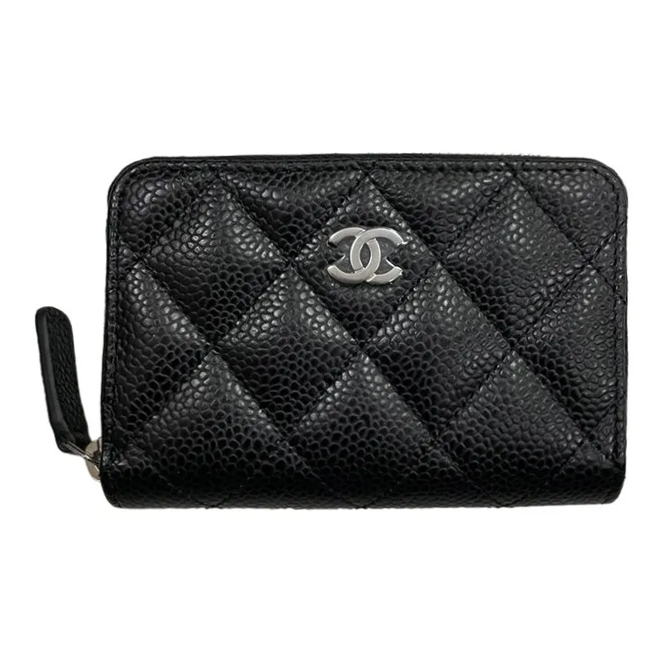 CHANEL Quilting Grain Calfskin Circumferential Zipper Clutch Women's Black-0