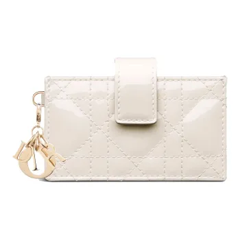 DIOR Lady Dior Patent Leather, Cow Leather Card Holder, Coin Purse, Card Holder Women's Milk White