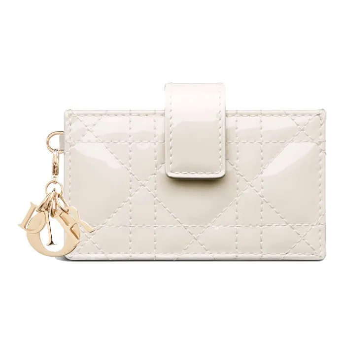 DIOR Lady Dior Patent Leather, Cow Leather Card Holder, Coin Purse, Card Holder Women's Milk White-0