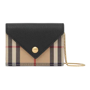 Burberry Vintage Cow Leather Fine Metal Chain Bag Shoulder Crossbody Bag Coin Purse Card Holder Regular Women's Black