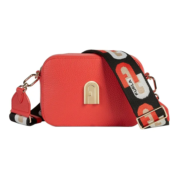 Furla Sleek Collection Calfskin Camera Bag Shoulder Bag Crossbody Bag Mini Women's Orange Red-0