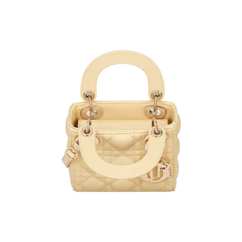 DIOR Lady Dior Sheepskin Dior Bag Shoulder Bag Crossbody Bag Handbag Extra Mini Women's Light Yellow-3