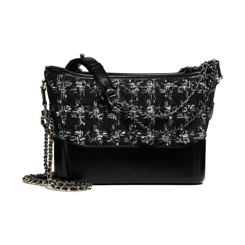 CHANEL Gabrielle Canvas Woven With Leather Hobo Bag, Portable, One Shoulder, Crossbody Bag Trumpets Women's Black-1