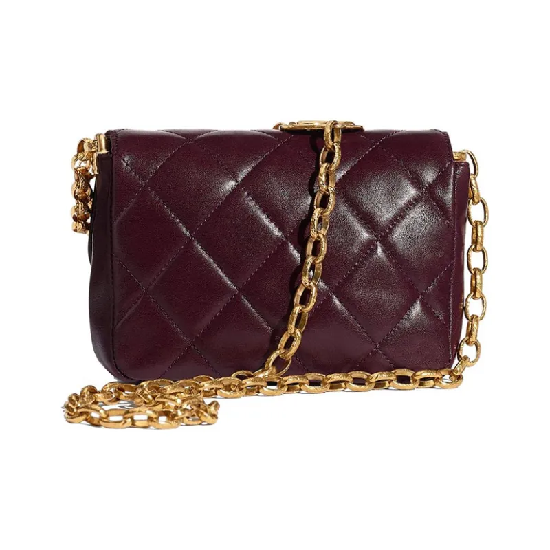 CHANEL Gold Coin Collection Sheepskin Makeup Bag Chain One Shoulder Flap Bag Women's Burgundy-1