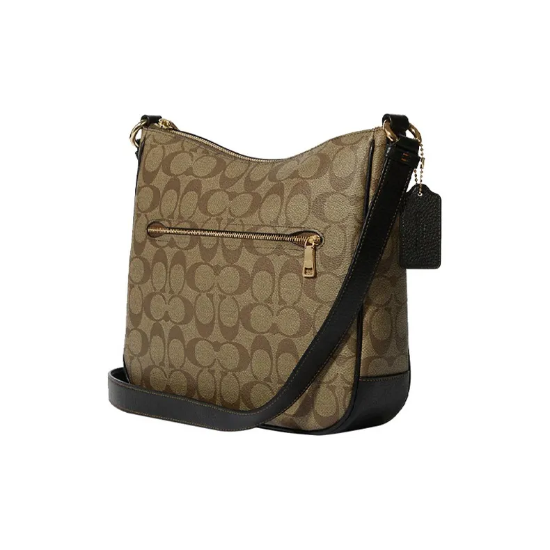 COACH Ellie Coated Canvas With Pebbled Leather Shoulder Bag Crossbody Bag Medium Size Women's Khaki-2
