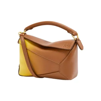 LOEWE Puzzle Nappa Calfskin One Shoulder Handbag Crossbody Bag Mini Women's Tan Pin Lemon