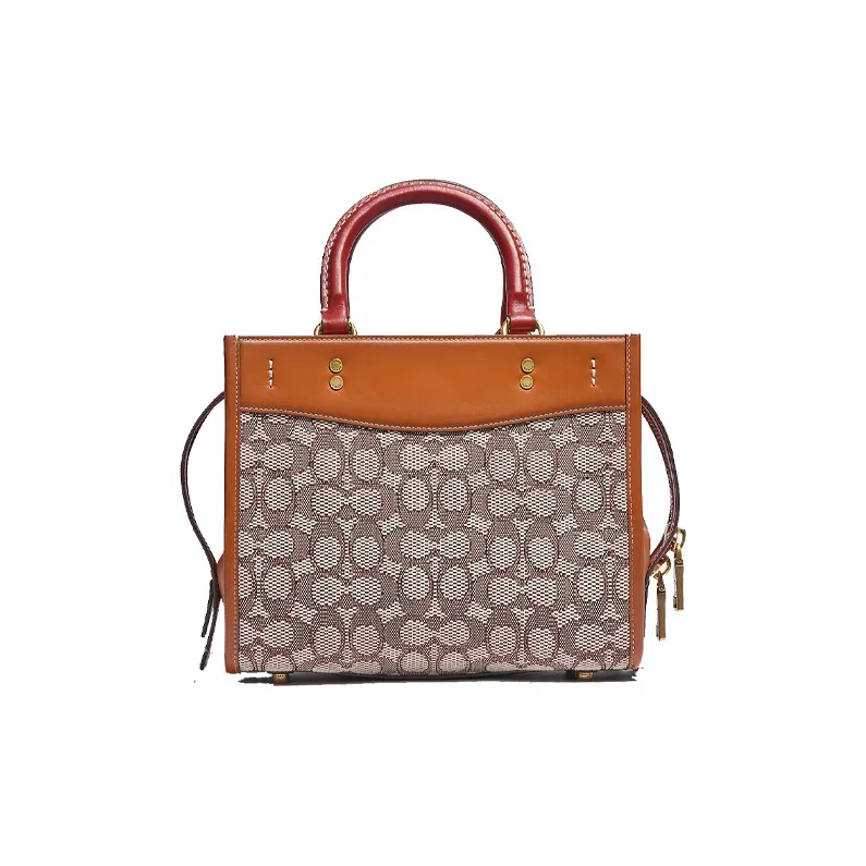 COACH Rogue Leather Shoulder Bag Crossbody Bag Handbag Medium Size Women's Brown & Monogram-2