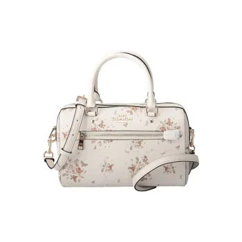 COACH Rowan Leather Boston Bag One Shoulder Handbag Crossbody Bag Medium Size Women's White