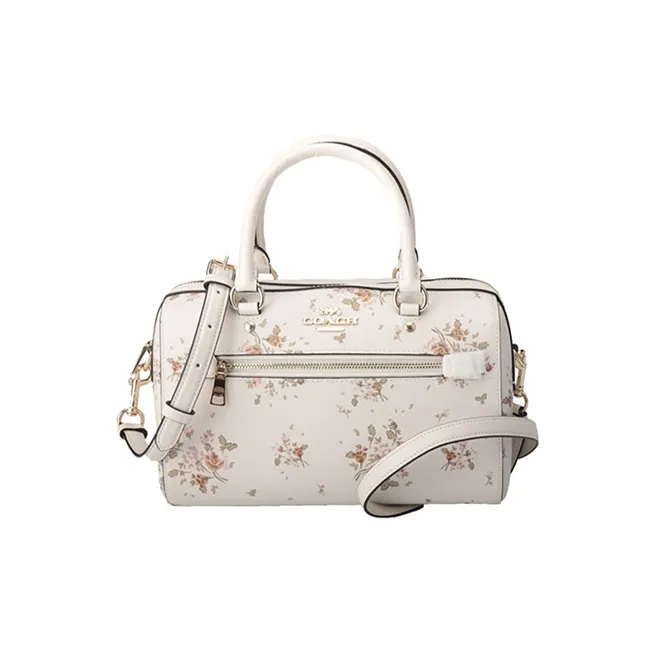 COACH Rowan Leather Boston Bag One Shoulder Handbag Crossbody Bag Medium Size Women's White-0