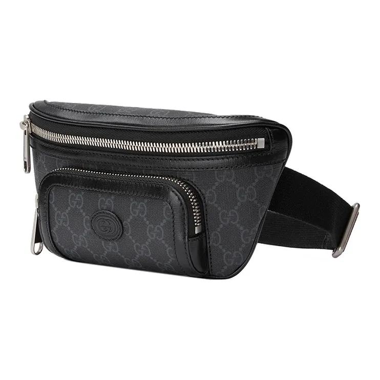 GUCCI Canvas With Leather Shoulder Bag, Crossbody Bag, Sling Bag, Fanny Pack Regular Men's Black Gray-1