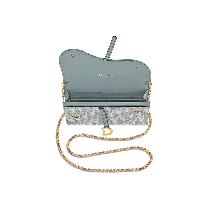 DIOR Saddle Fabric Combo Bag With Card Holder 2 in 1 WOC Wallet One Shoulder Handheld Handbag Regular Women's Gray-4
