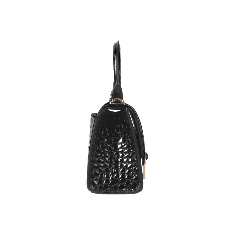 Balenciaga Crocodile Embossed Hourglass Top Handle Xs Black-3