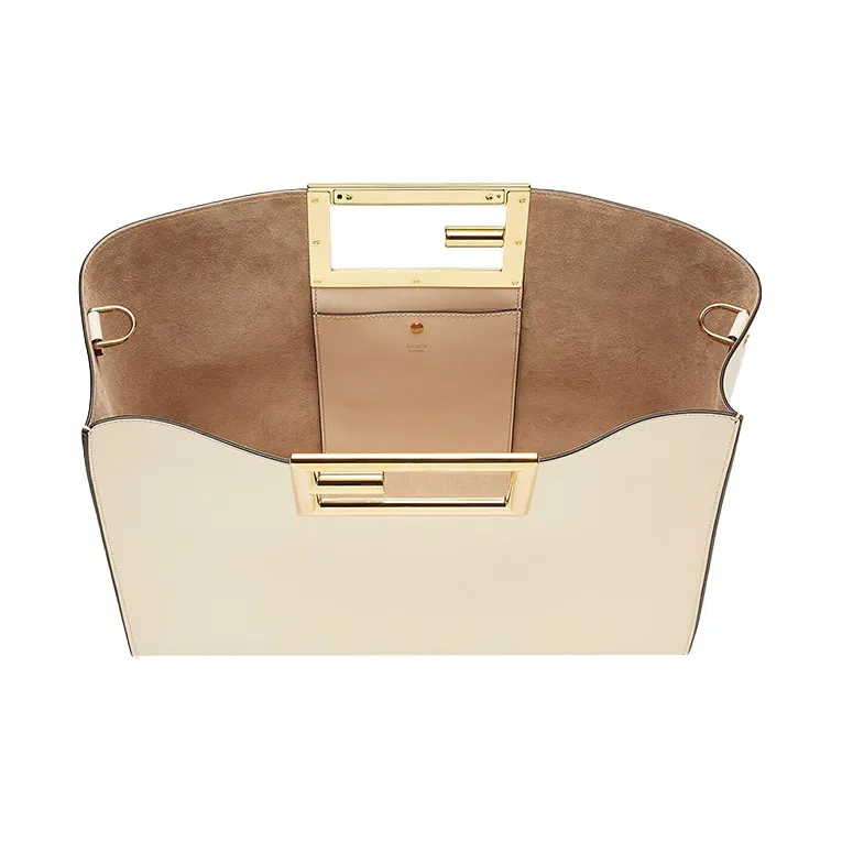 FENDI Calfskin Tote Bag, Shopping Bag, Shoulder Bag, Crossbody Bag, Handbag Medium Size Women's White-2