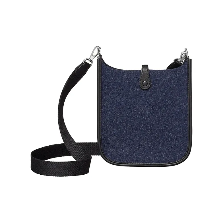 HERMES Evelyne Swift Calfskin With Velvet Fabric Shoulder Bag Crossbody Bag Mini Unisex Midnight Blue & Black-2