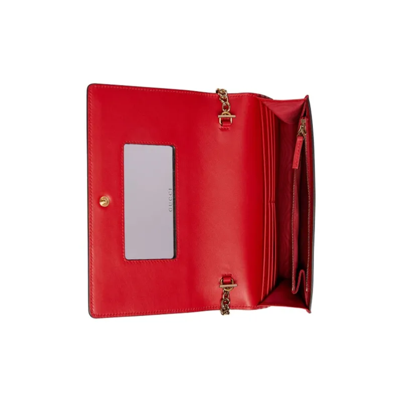 GUCCI Canvas With Leather Wallets Shoulder Bag Crossbody Bag Women's Ebony/Red-6
