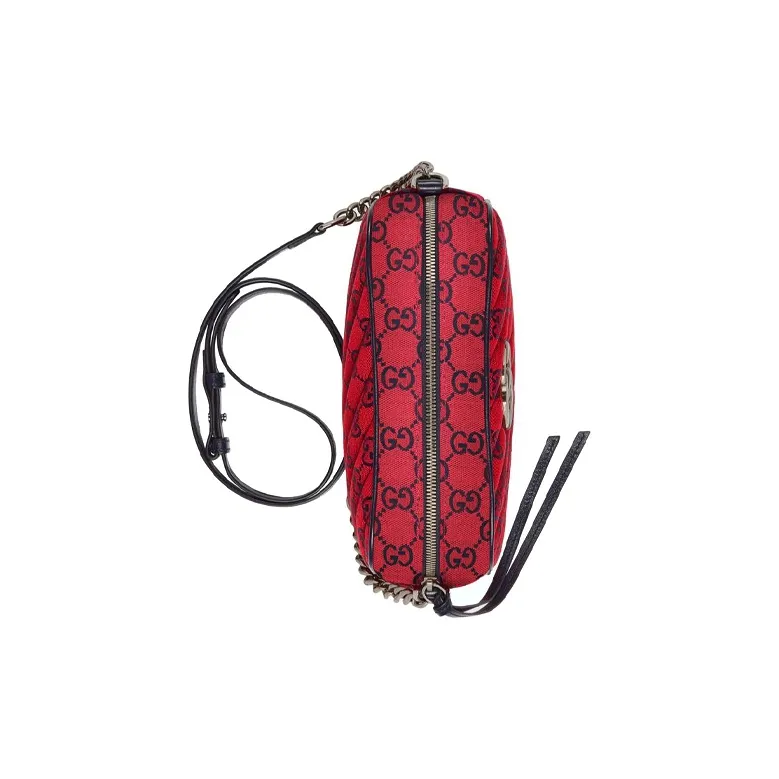 GUCCI GG Marmont Patchwork Canvas Camera Bag Canvas Bag Shoulder Bag Crossbody Bag Small Size Women's Red & Dark Blue-4