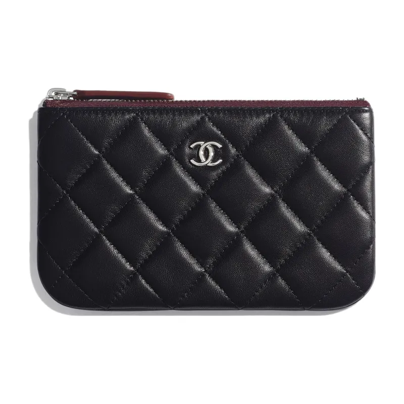 CHANEL Lambskin Coin Purse Pouch Clutch Unisex Black-0