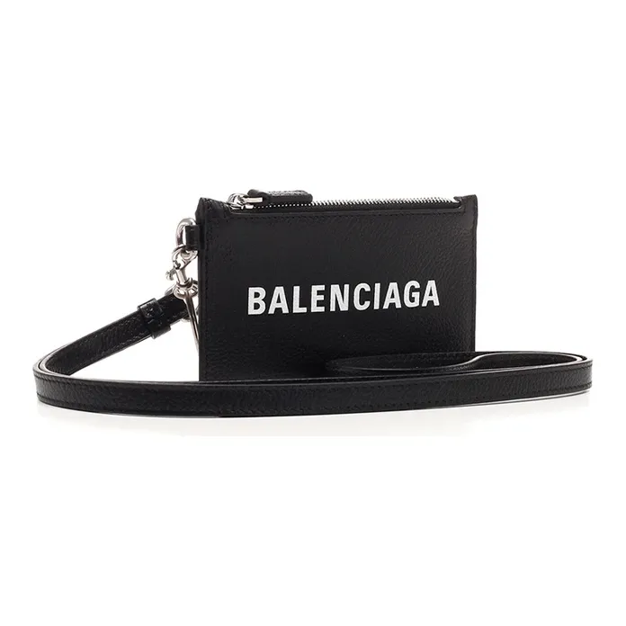 Balenciaga Grain Calfskin Card Holder, Coin Purse, Wallet Women's Black-1