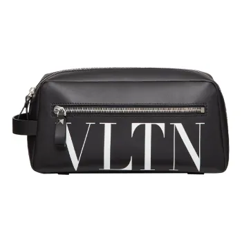Valentino VLTN Calfskin Clutch Handbag, Toiletry Bag Men's Black