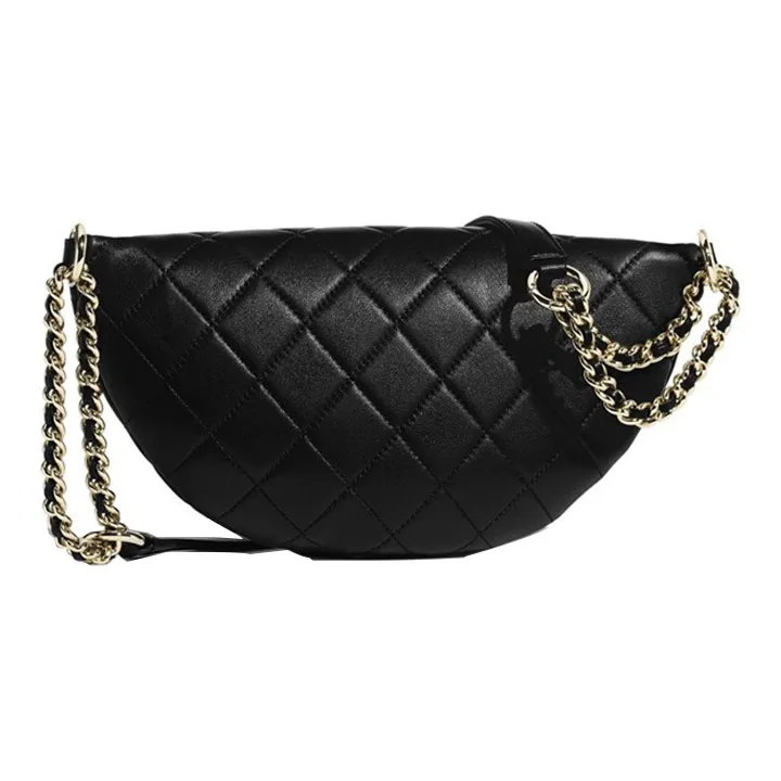 CHANEL Polished Lambskin Zip Bag, Chain Bag, Crossbody Bag, Fanny Pack Women's Black-1