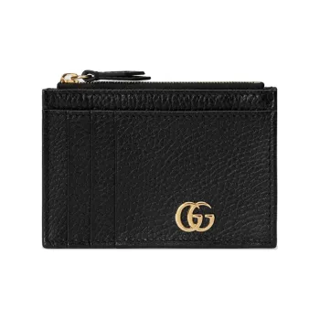 GUCCI GG Marmont Leather Card Holder, Coin Purse Women's Black