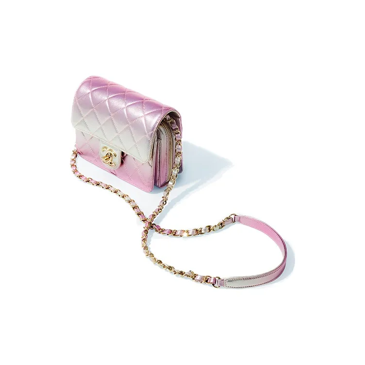 CHANEL Sheepskin Crossbody Bag, Shoulder Bag Mini Women's Gold & Pink-3