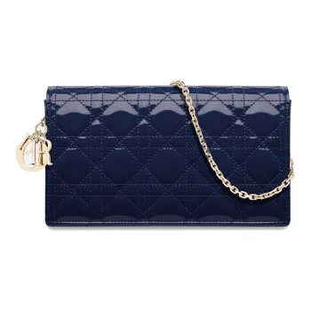 DIOR Lady Dior Patent Leather, Cow Leather Shoulder Bag, Crossbody Bag, Clutch Women's Indigo