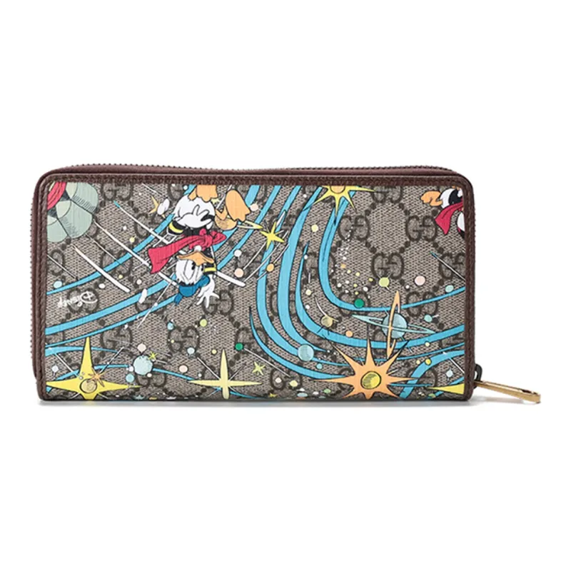 GUCCI Disney Collaboration Canvas With Leather Wallet Unisex Brown/Beige/Wood Brown-3