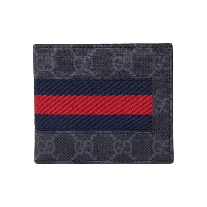 GUCCI Canvas With Leather Wallet Mini Men's Black Gray Color-0