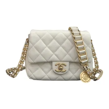 CHANEL Classic Flap CF Coin Collection Grain Embossed Calfskin Flap Bag, Shoulder Bag, Crossbody Bag Mini Women's White