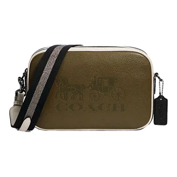 COACH Jes Leather Camera Bag Shoulder Bag Crossbody Bag Medium Size Women's White & Olive Green