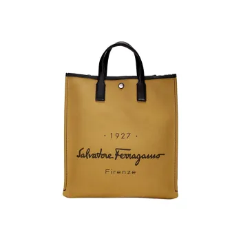 FERRAGAMO Canvas Tote Bag, Shopping Bag, Handbag Regular Men's Brown