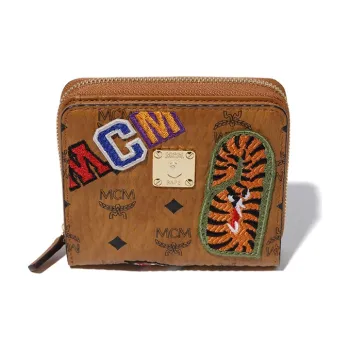 A BATHING APE MCM Shark Zip Collaboration Collection Sheepskin Wallet Unisex Brown