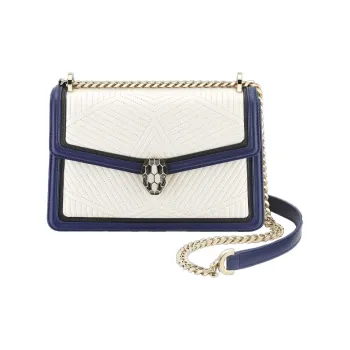 BVLGARI Serpenti Diamond Blast Cow Leather Crossbody Handbag Shoulder Bag Women's White