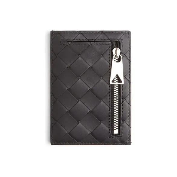 Bottega Veneta Cow Leather Coin Purses Card Holders Men's Black-1