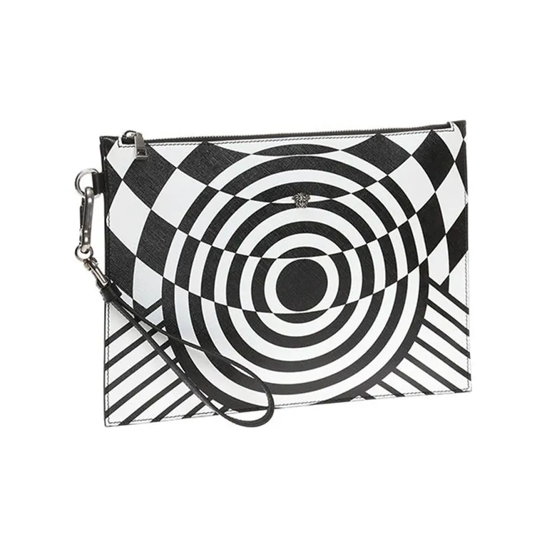 VERSACE Cow Leather Coin Purse Clutch Men's Black White-1