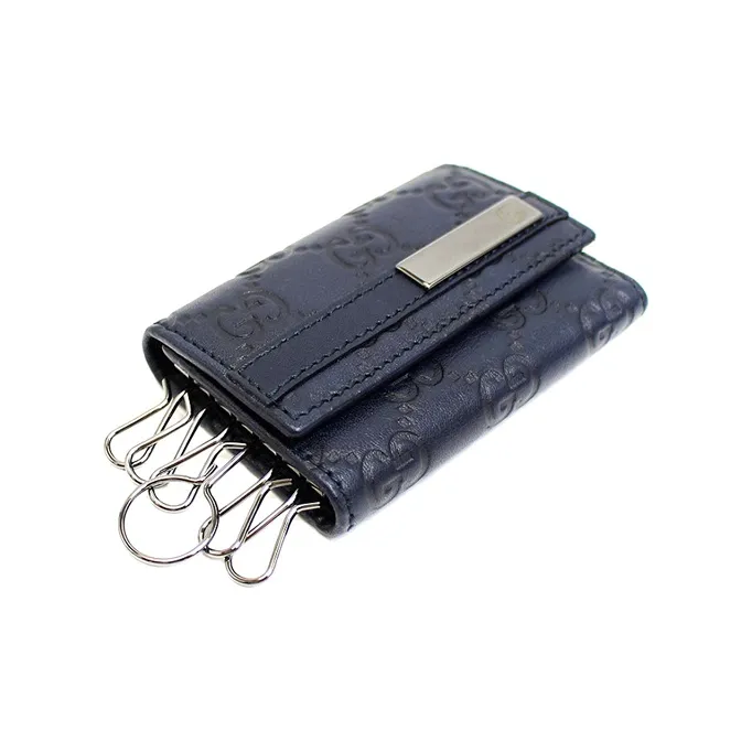 GUCCI Leather Key Pouch Men's Dark Blue-2
