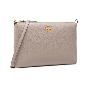 TORY BURCH Mercer Pebbled Zip Crossbody Gray Heron