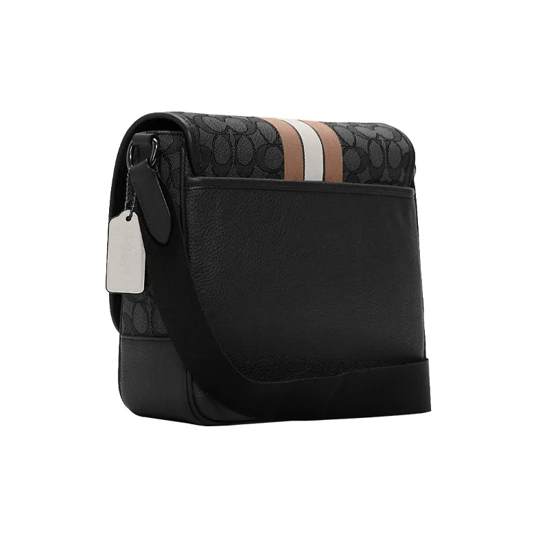 COACH Thompson Pebbled Leather Shoulder Bag, Crossbody Bag Trumpets Men's Brown White & Black-3
