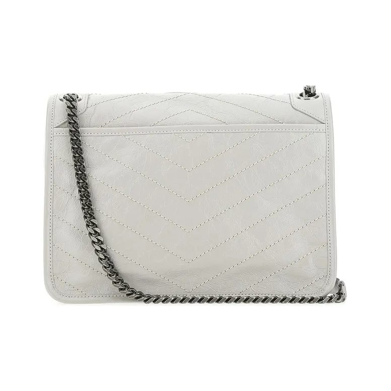 SAINT LAURENT Cow Leather Hobo Bag Portable Crossbody Bag, Shoulder Bag Women's Light Gray-1