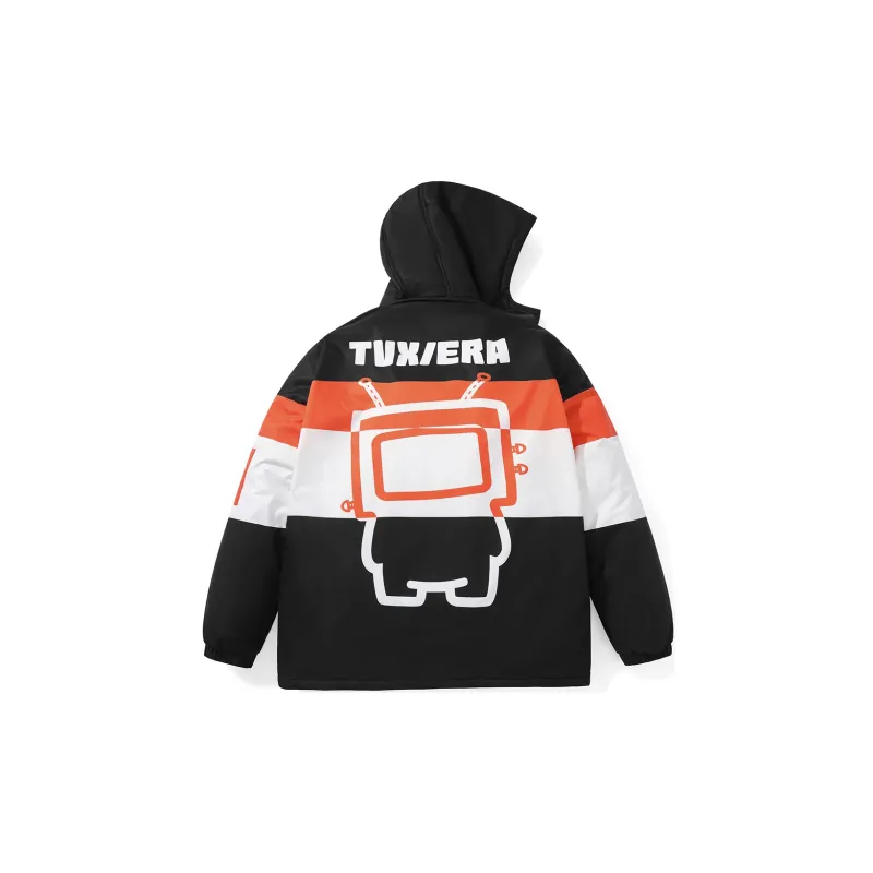 TVX Letter Colorblock Detachable Hood Loose Fit Puffer Jacket Unisex-2
