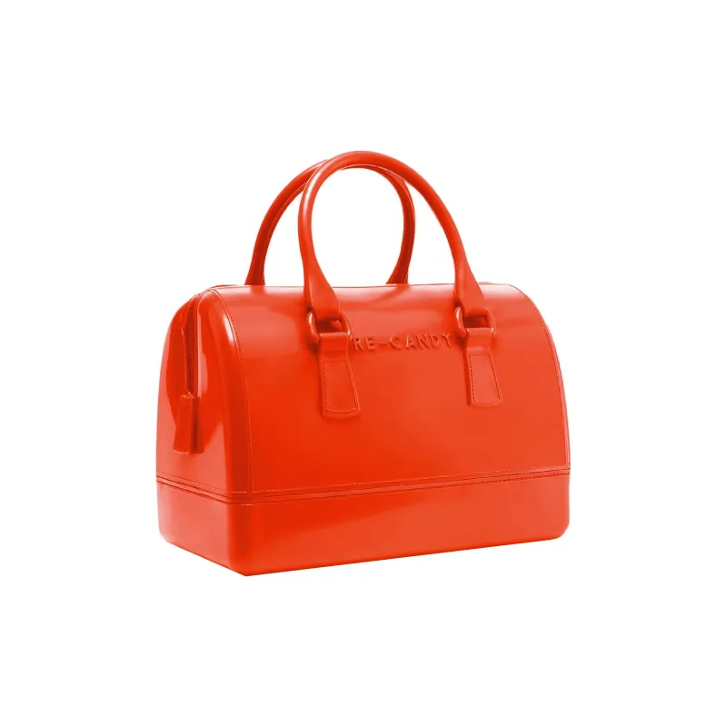 Furla Candy Polyurethane Boston Bag Shoulder Bag Crossbody Bag Handbag Medium Size Women's Orange Red-2