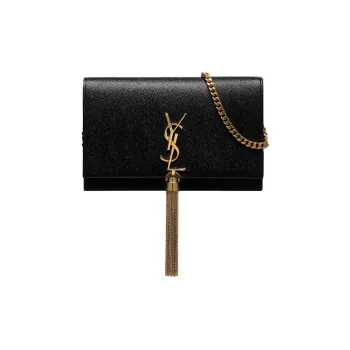 SAINT LAURENT KATE Cow Leather Tassel Bag Chain Wallet Shoulder Bag Crossbody Bag Small Size Women's Black