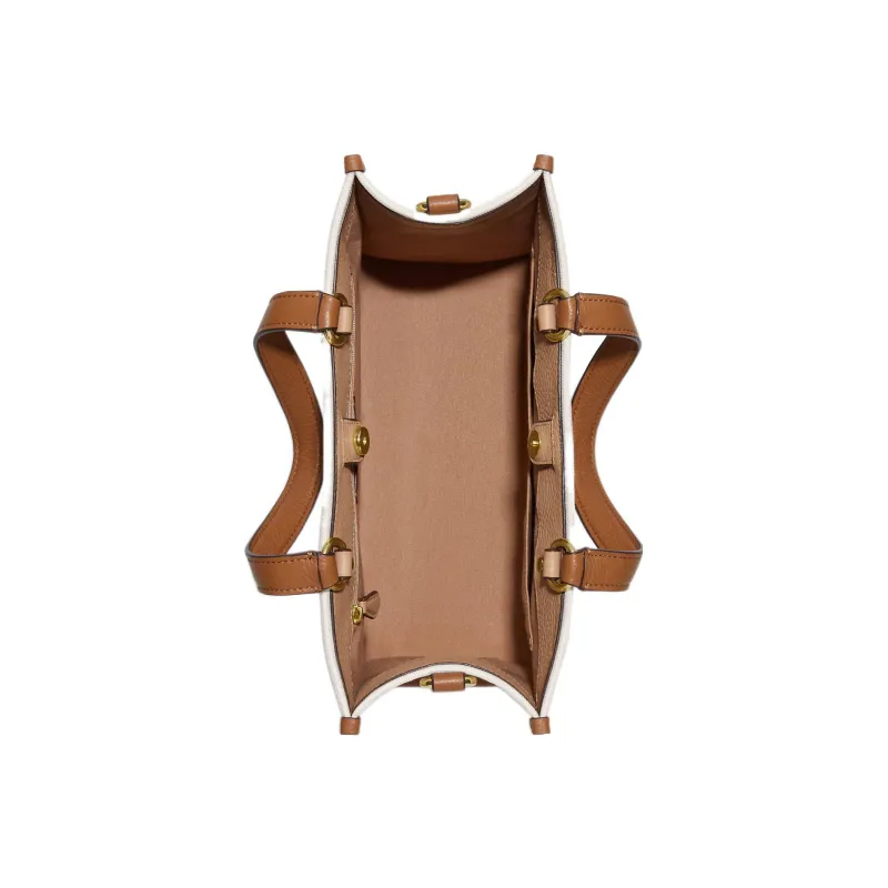 COACH Dempsey Coated Canvas With Leather Tote Bag, Shopping Bag, Handbag Tubas Women's Dark Khaki & Ecru-2