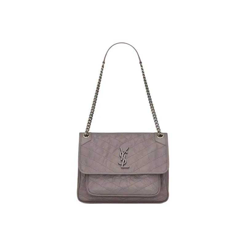 SAINT LAURENT Niki Cow Leather Hobo Bag, Crossbody Bag, Shoulder Bag Women's Mist White-1