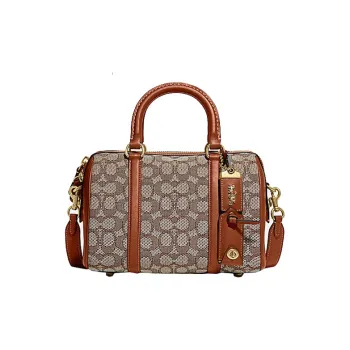 COACH Ruby Jacquard Fabric With Cow Leather Crossbody Bags Handbags Medium Size Women's Coffee & Brown Red