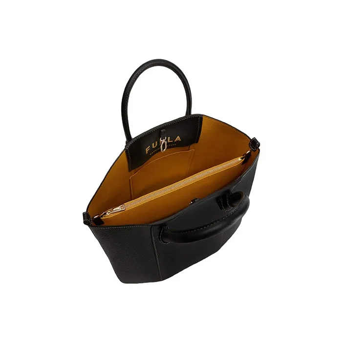 Furla Soft Calfskin Patchwork Grain Calfskin Tote Bag, Shopping Bag, Shoulder Bag Large Size Women's Black-3